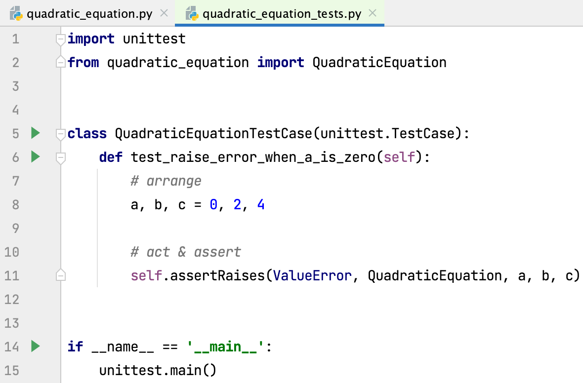 quadratic equation test case